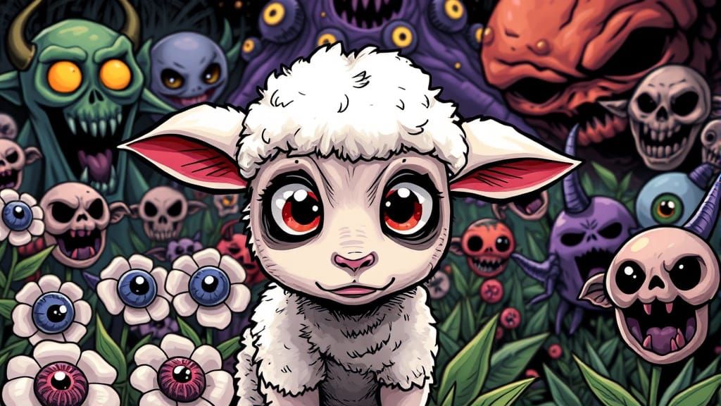 Scared Lamb in Eyeball Garden: Comic Book Art