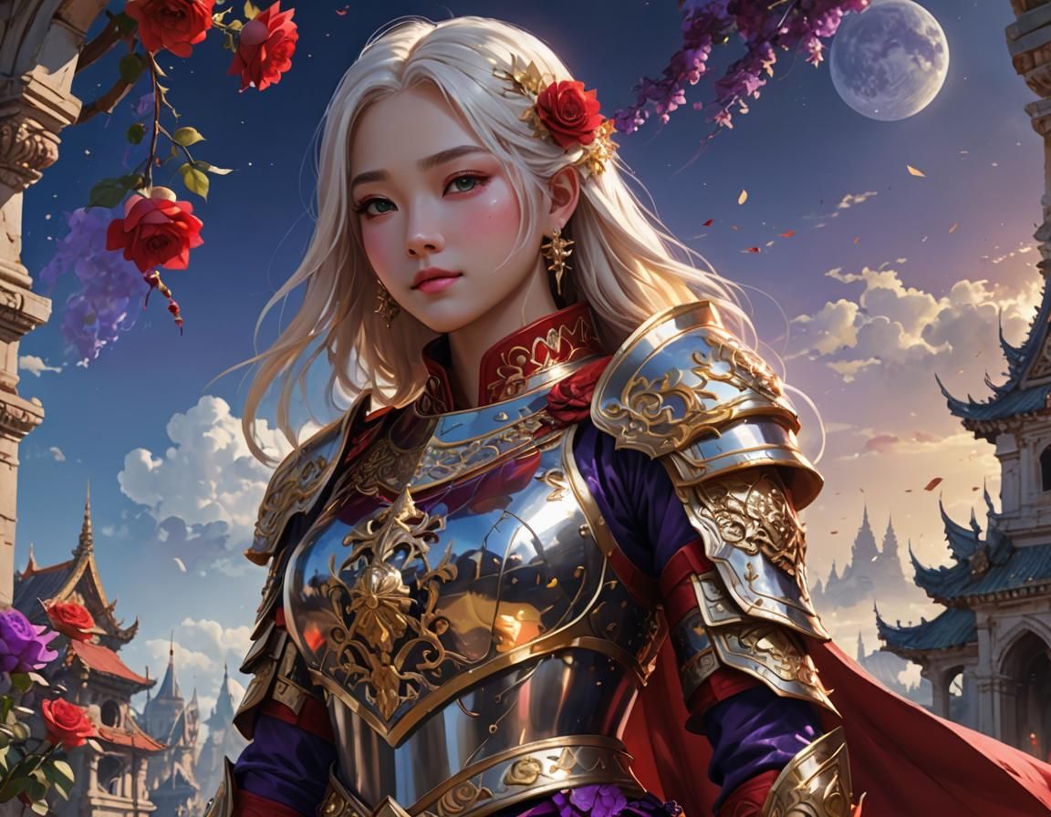 Anime Girl Knight in Ruined Church, 3D Art