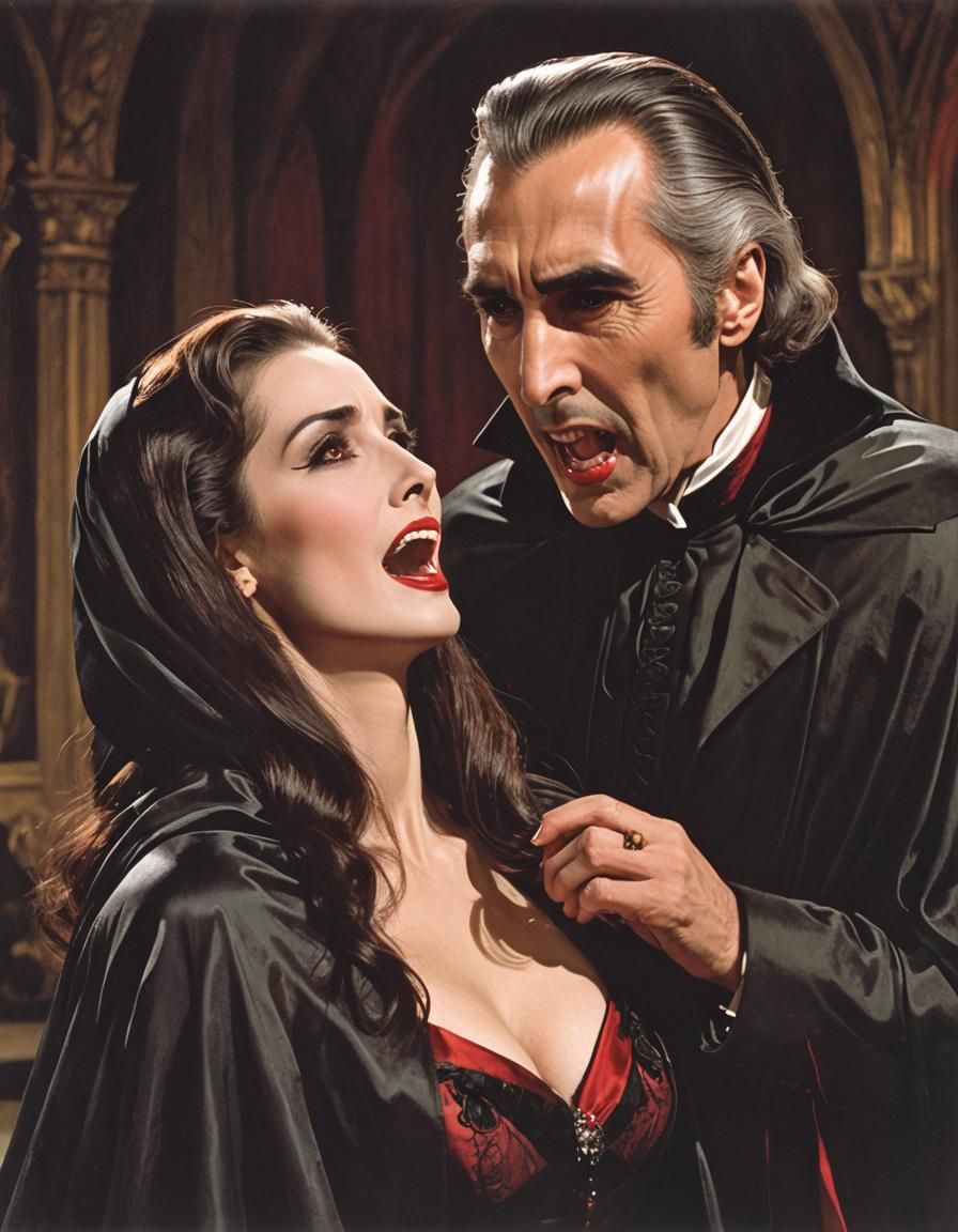 Christopher Lee as Dracula in Gothic Horror Scene