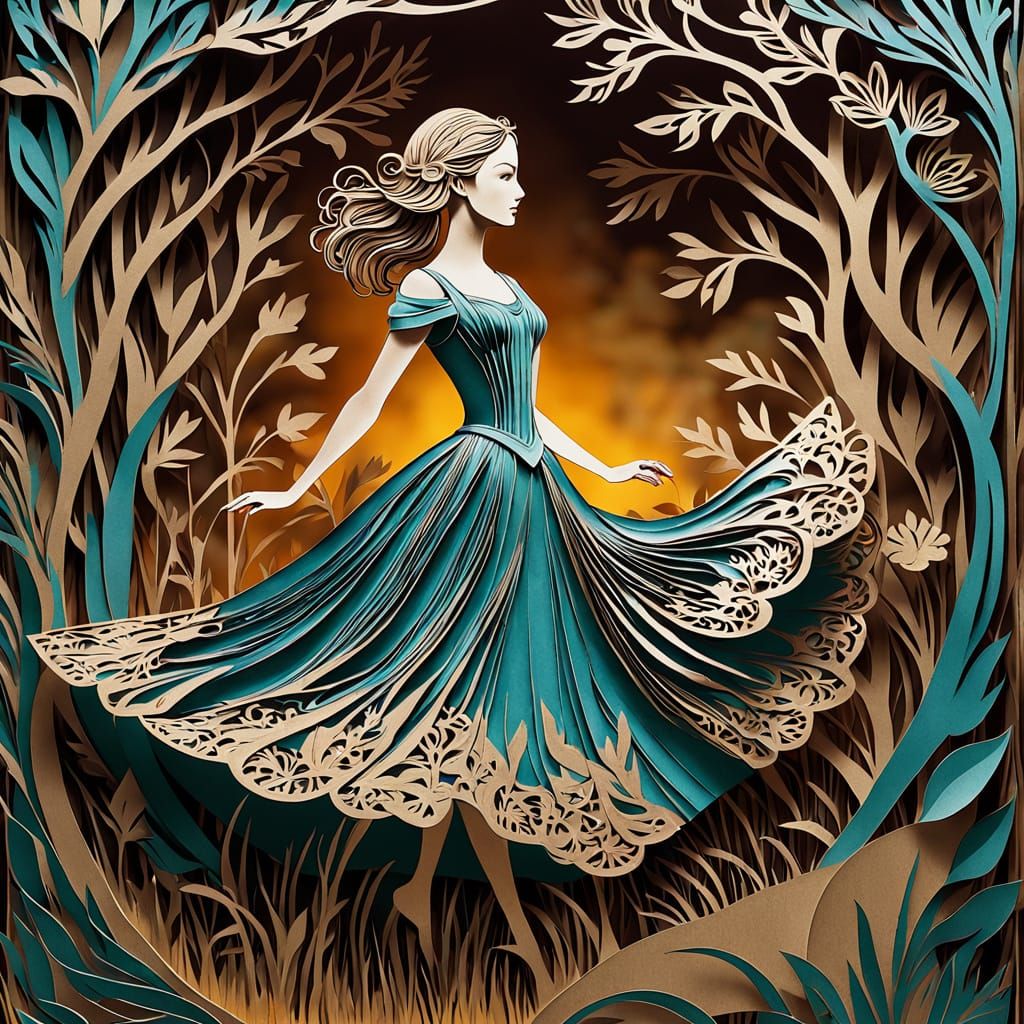 Papercut Danseuse in Golden Meadow with Floral Colors