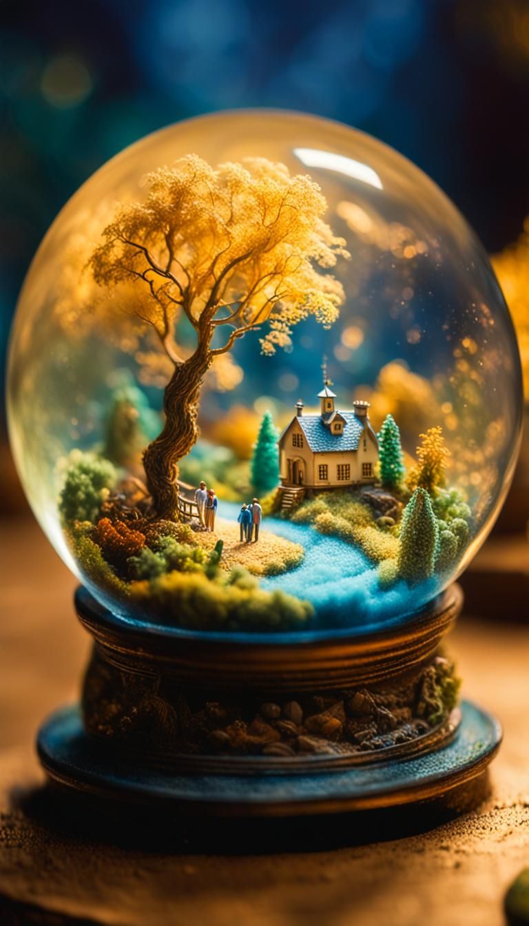 Surreal Miniature World in Orb as Oil Painting