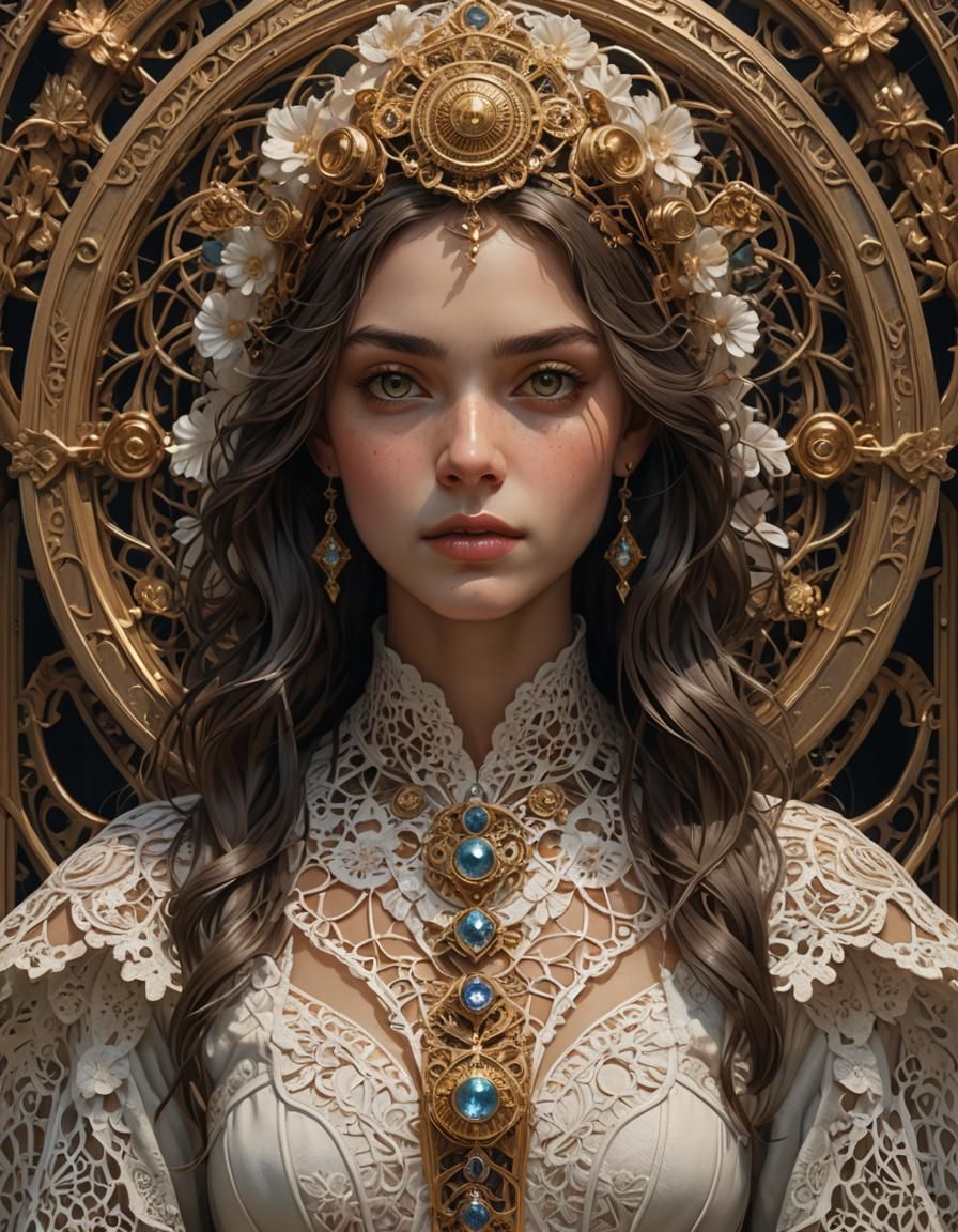 Beautiful Model Portrait with Lace, Digital Painting Style