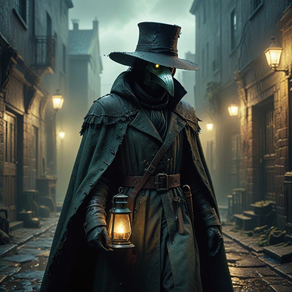 Medieval Plague Doctor in Dark, Gothic Alleyway, Unreal Engi...