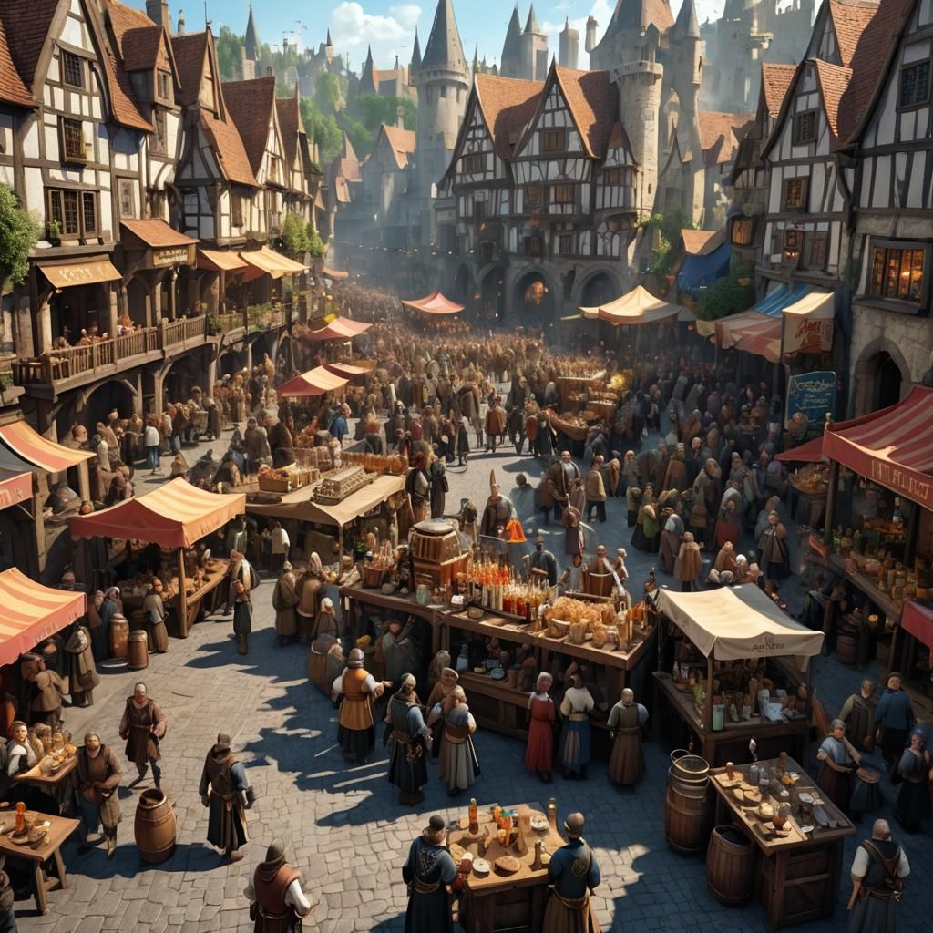 Medieval Fantasy Beer Festival: Detailed Matte Painting