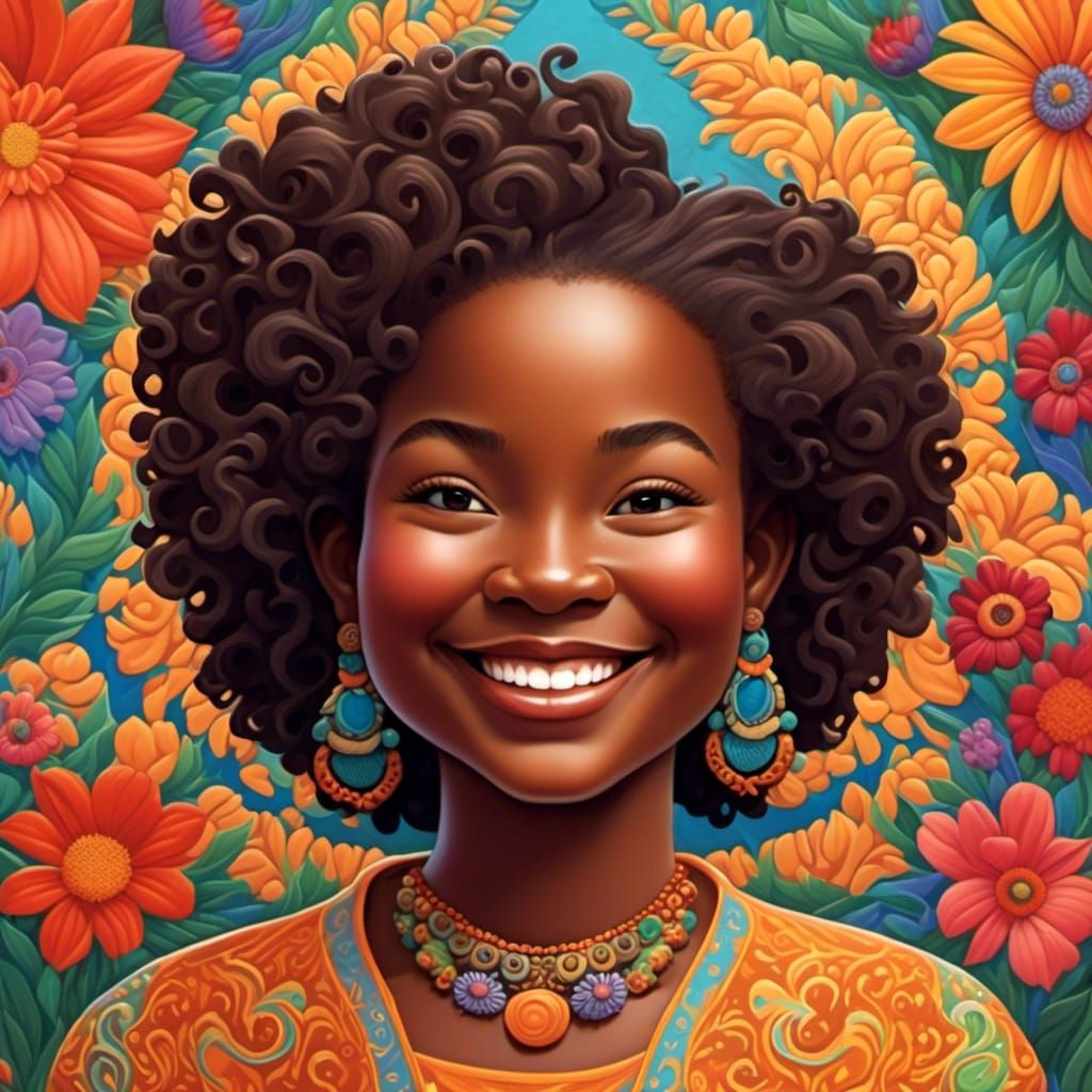 Smiling Melanin Woman in Botero Style