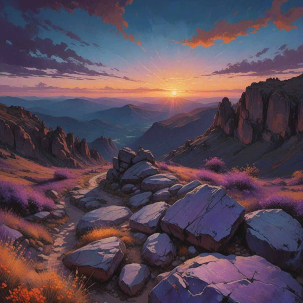 Majestic Narrow Mountain Pass in Vibrant Oil Painting Style