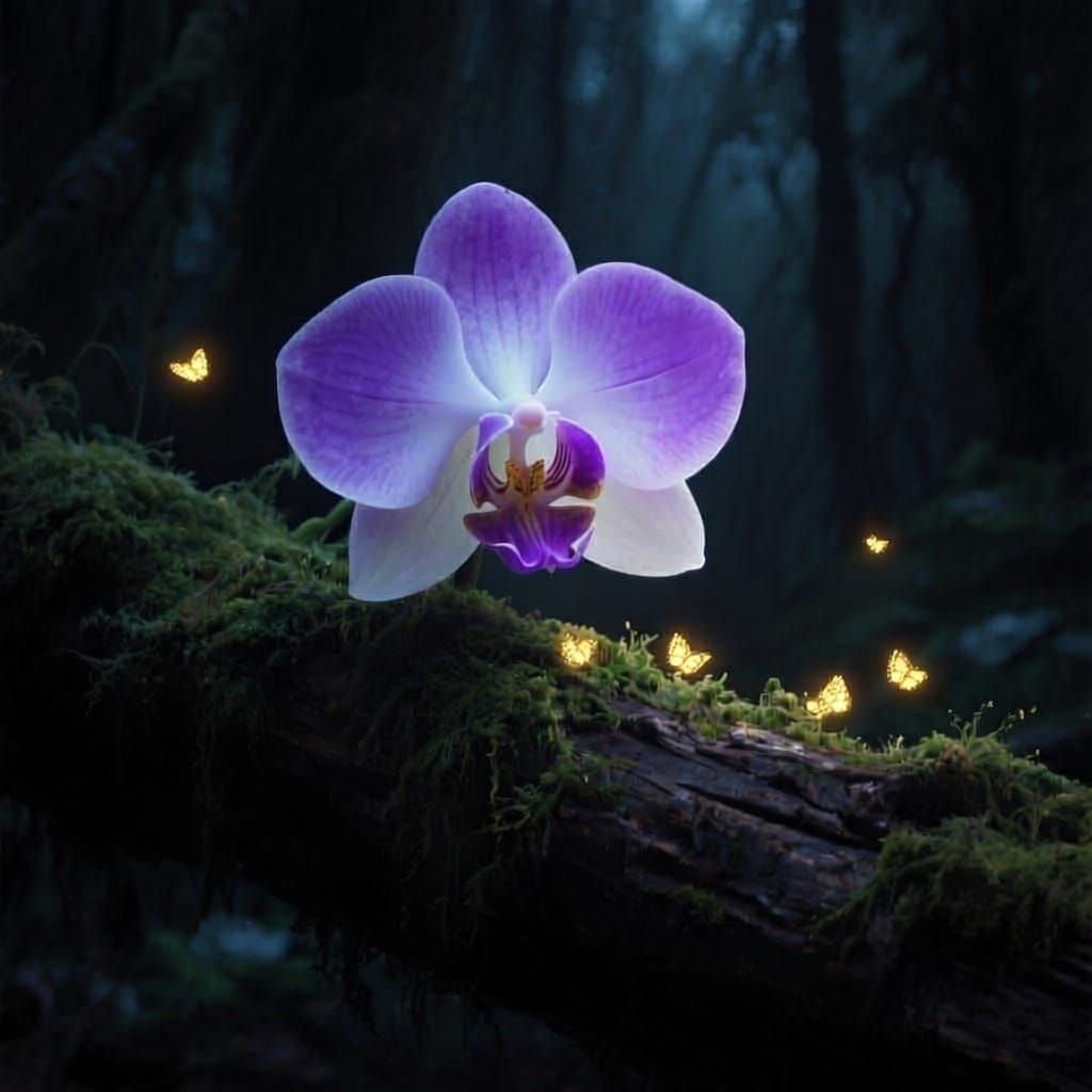 Enchanted Orchid Glows in Dark Forest