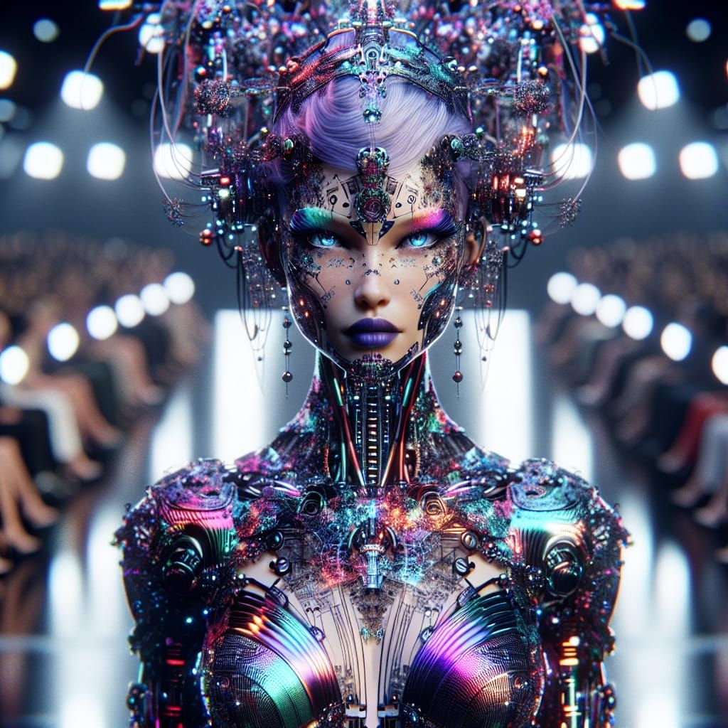 Cybernetic Model Dominates Catwalk in 3D Fantasy Art