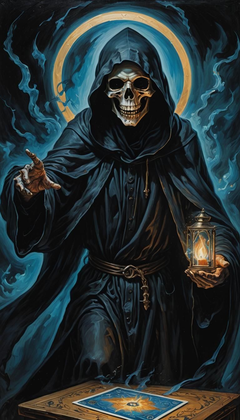 Grim Reaper Tarot Card Surreal Oil Painting