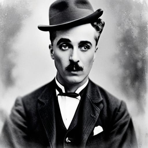 Charlie Chaplin Style Portrait in Grainy Sepia Tone