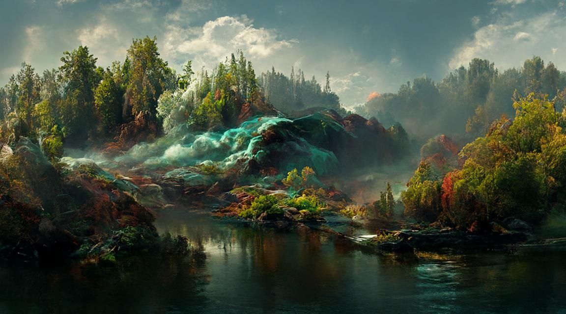 Colorful River Through Autumn Forest Landscape