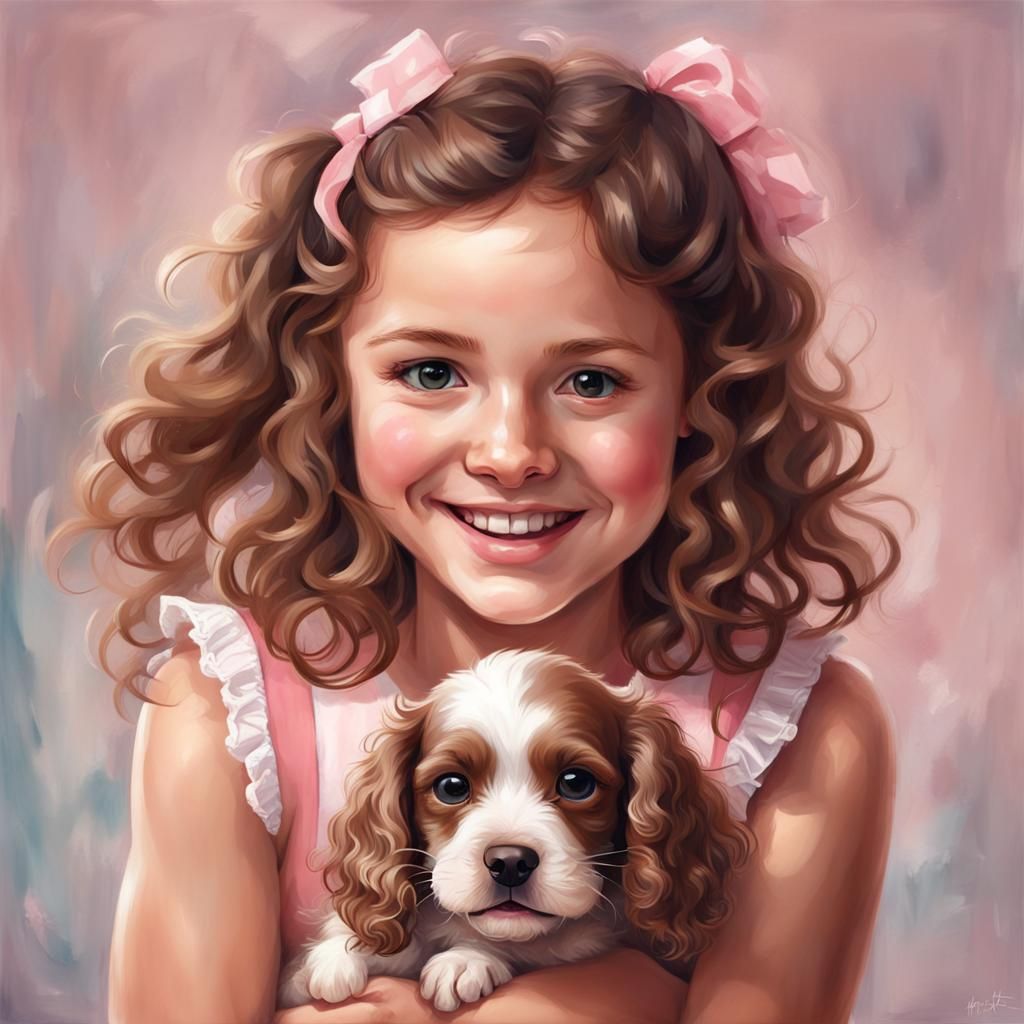 Girl with Cocker Spaniel Puppy Portrait