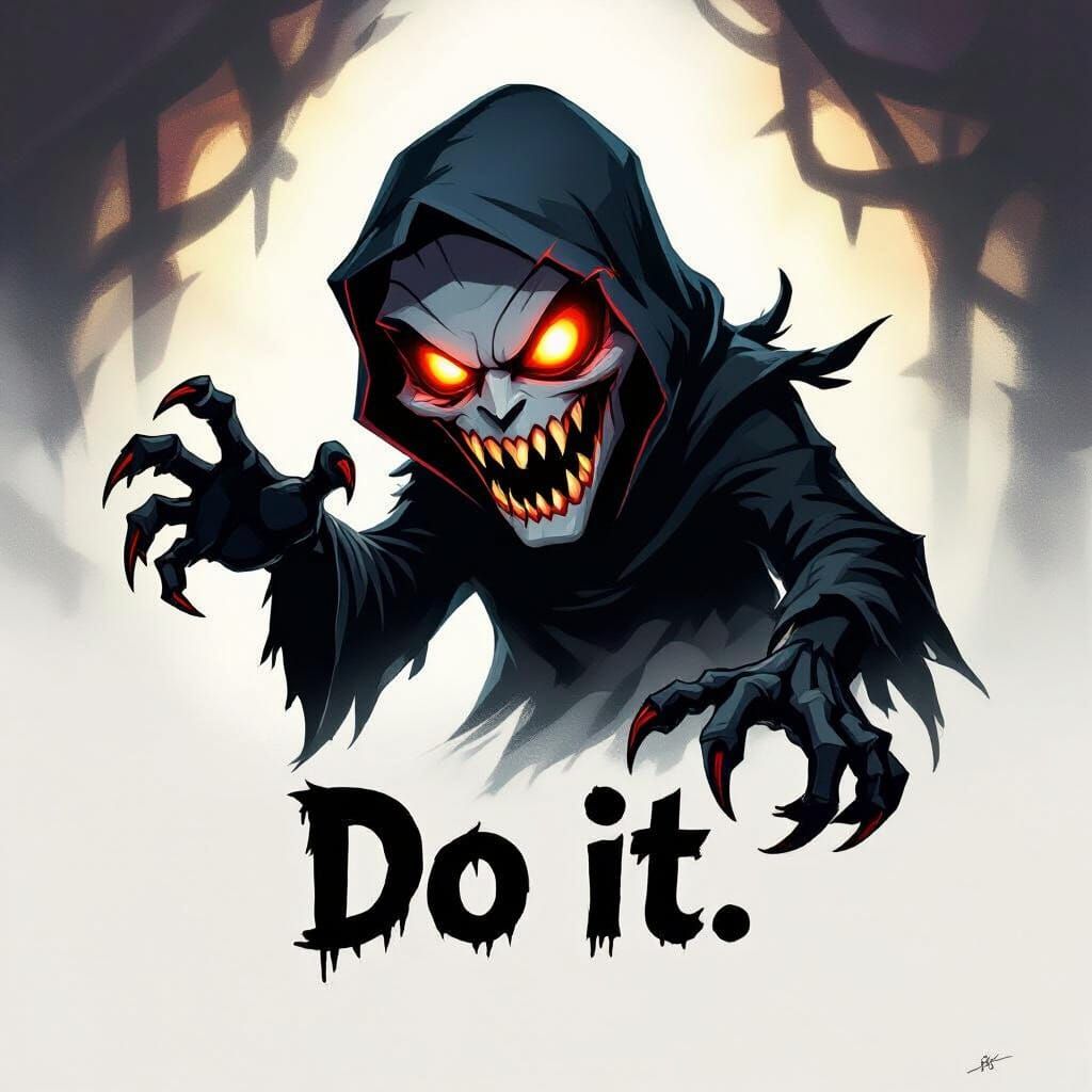 Sinister Shadow Figure Beckoning 'Do It'