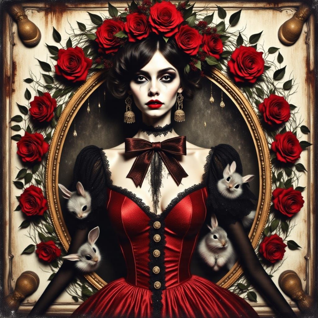 Gypsy Fortune Teller Bride with Roses and Rabbits