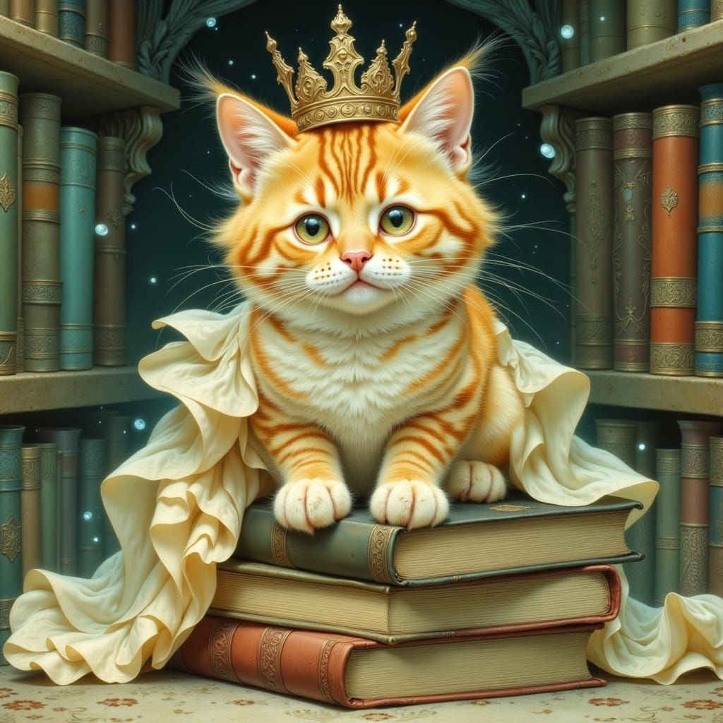 Ginger Cat Royal Portrait in Watercolor Style