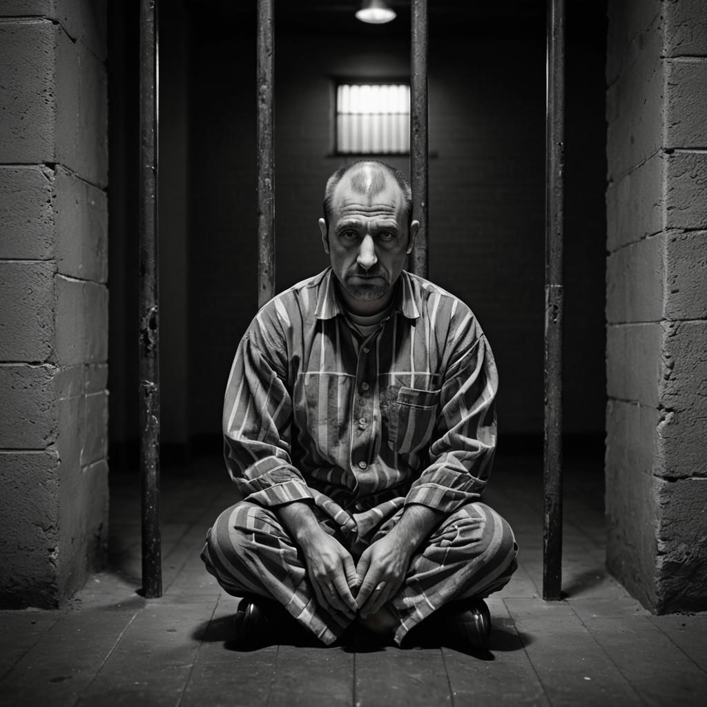 Intense Prison Scene in Striking Black and White