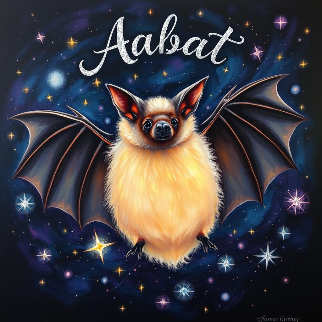 Ethereal Fluffy Bat with Celestial Starry Glow