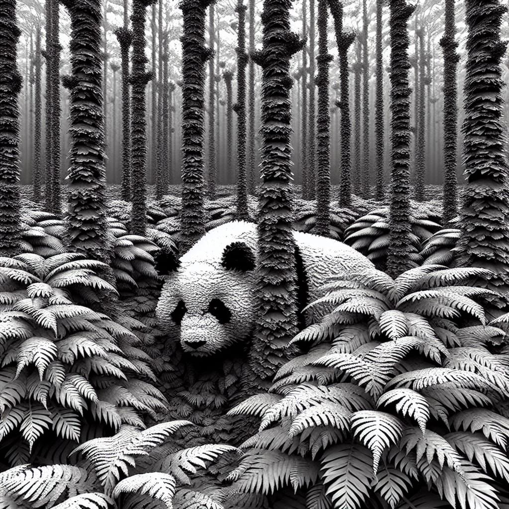 Hidden Panda in Forest Autostereogram Illustration