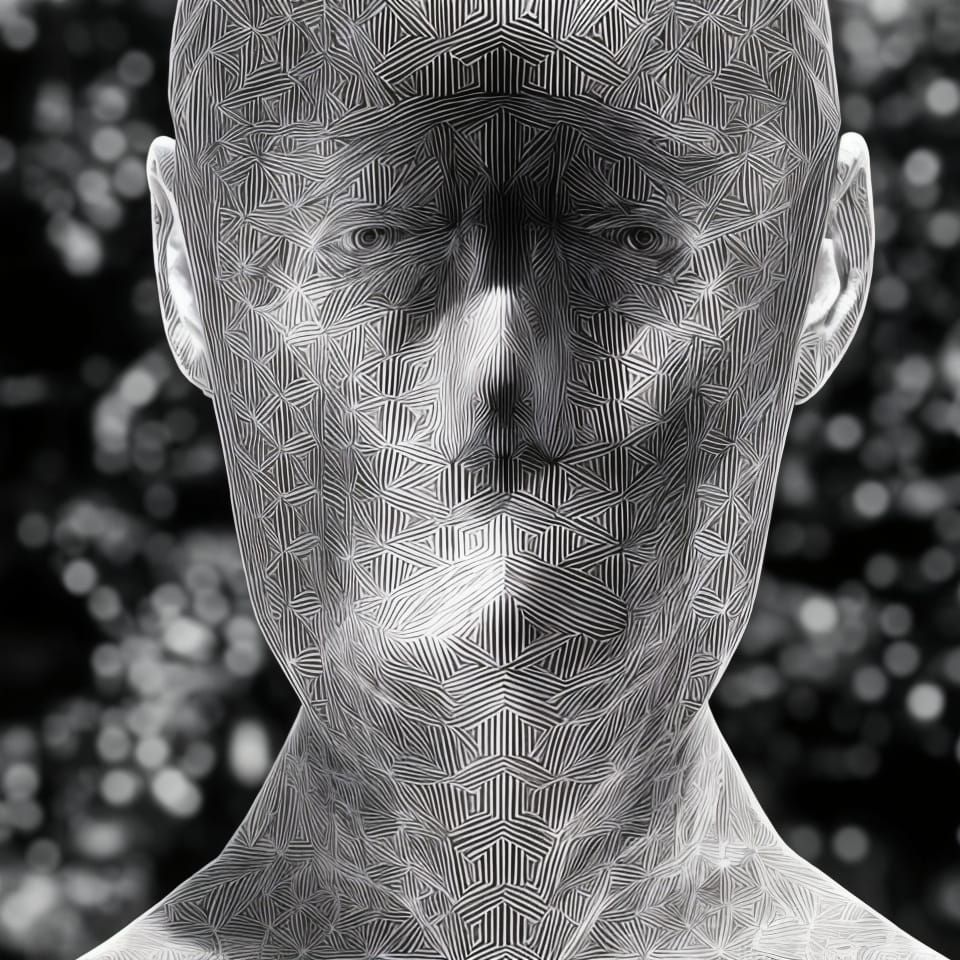 Patterned Meditative Thinker Portrait in Dreamy Style