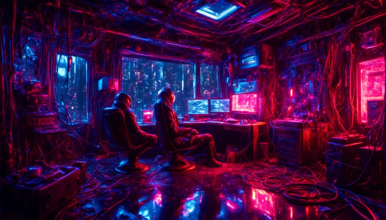 Cyberpunk Hacker's Room with Neon Lighting