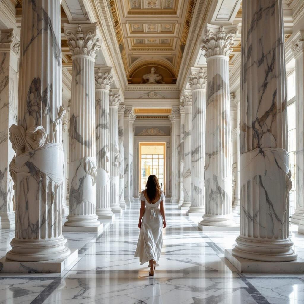 Classical Greek Room with Woman and Pillars
