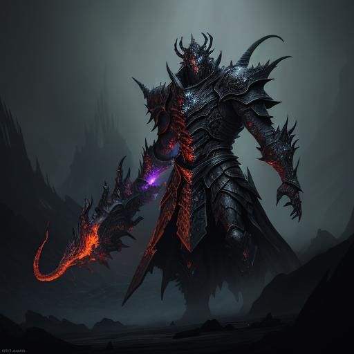 Hybrid Dragon Beast Overlooking Hellish Abyss