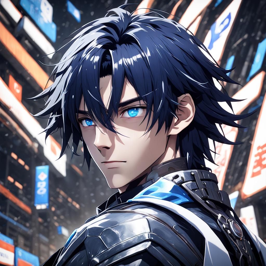 Realistic Anime Guy with Blue Hair in 3D