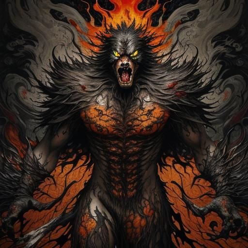 Enraged Ghost Werewolf Liquid Ink Splatter Art