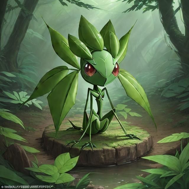 Plant-like Stick Bug Creature in Anime Style