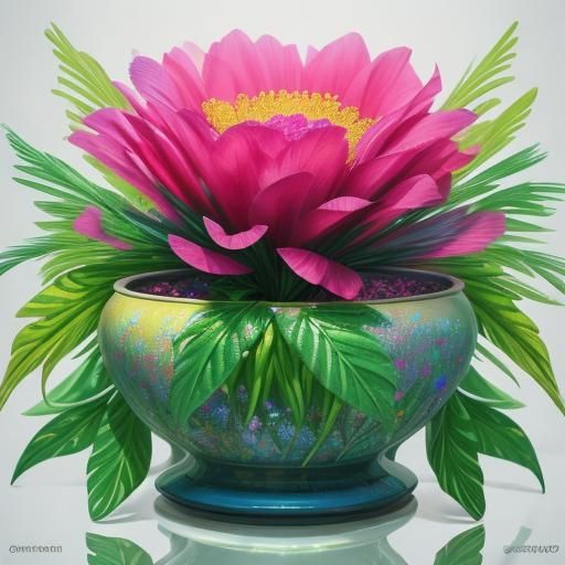 Hyperrealistic Candy Plant with Iridescent Flowers