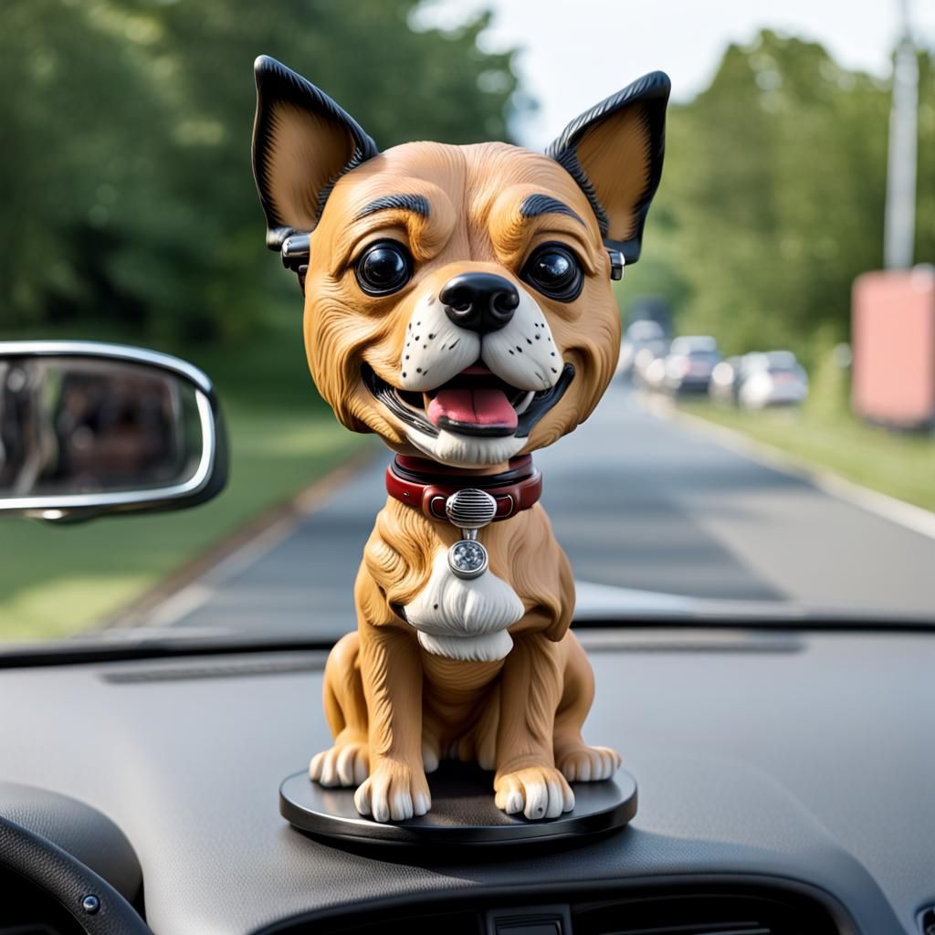 Dog Bobblehead Figure on Car Dashboard