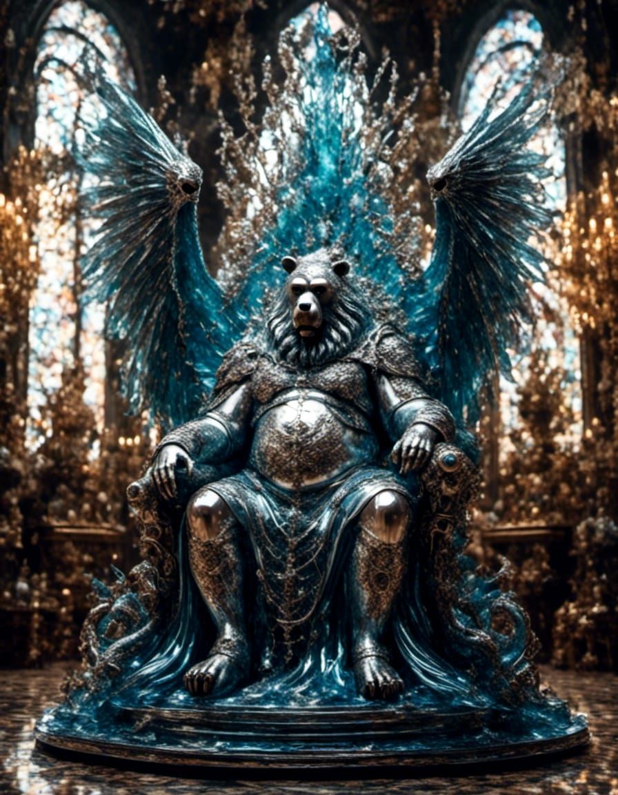 Glass Kraken-Man Statue with Angel Wings