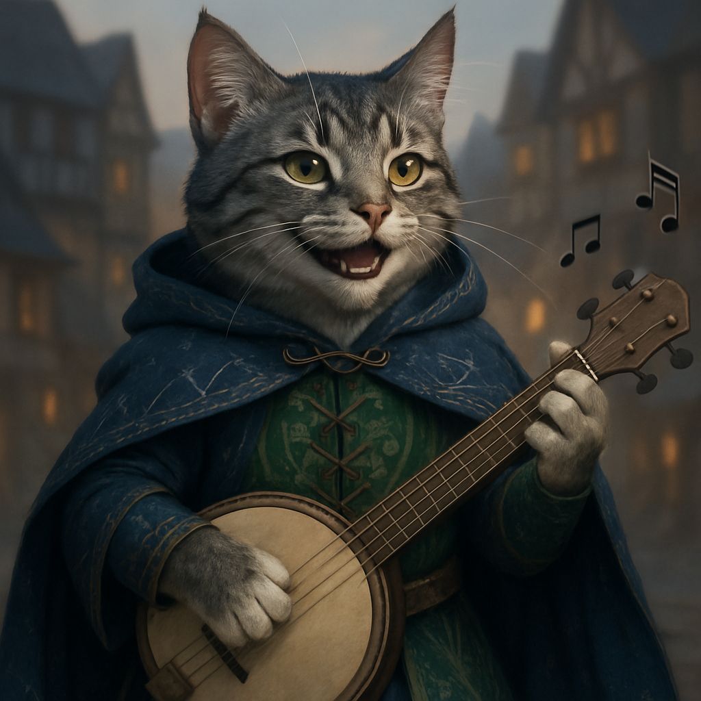 Charming Tabaxi Bard Plays Banjo Under Starry Skies