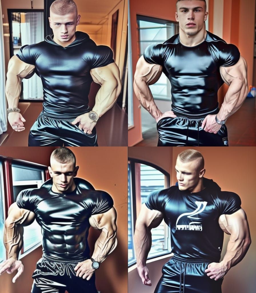 Teen Bodybuilder with Huge Muscles in Tracksuit