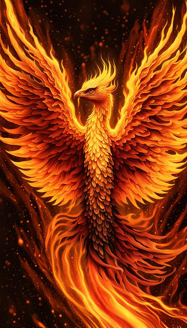 Fiery Phoenix Rising: A Digital Art Phoenix