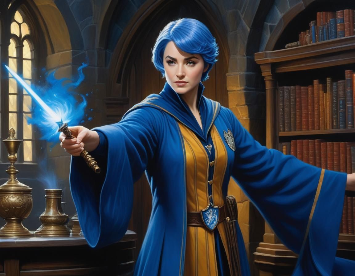 Ravenclaw Witch Casting Spell in Magical Battle