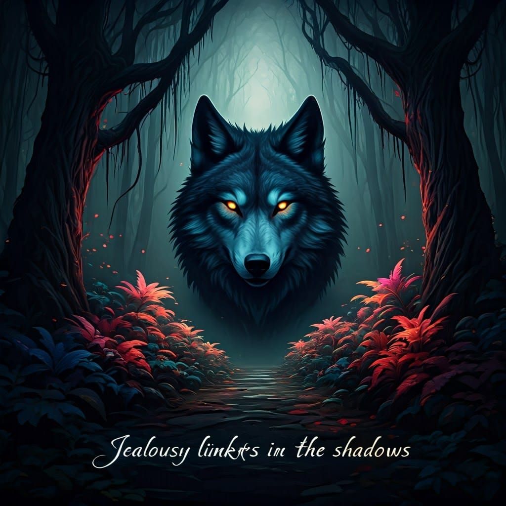 Ethereal Forest Album Cover: Spectral Wolf in Dreamscape