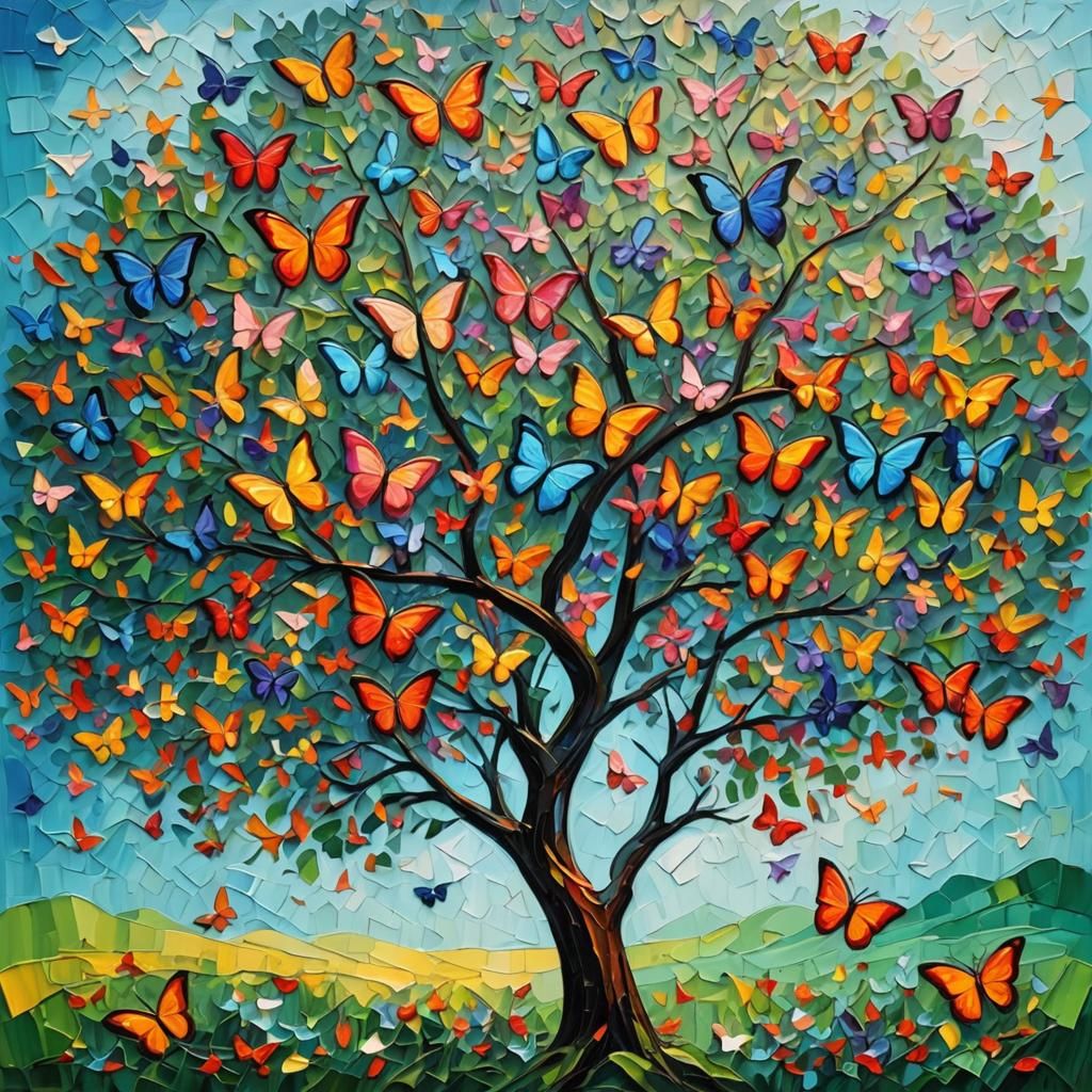 Butterfly Tree in Expressionist Impasto Style