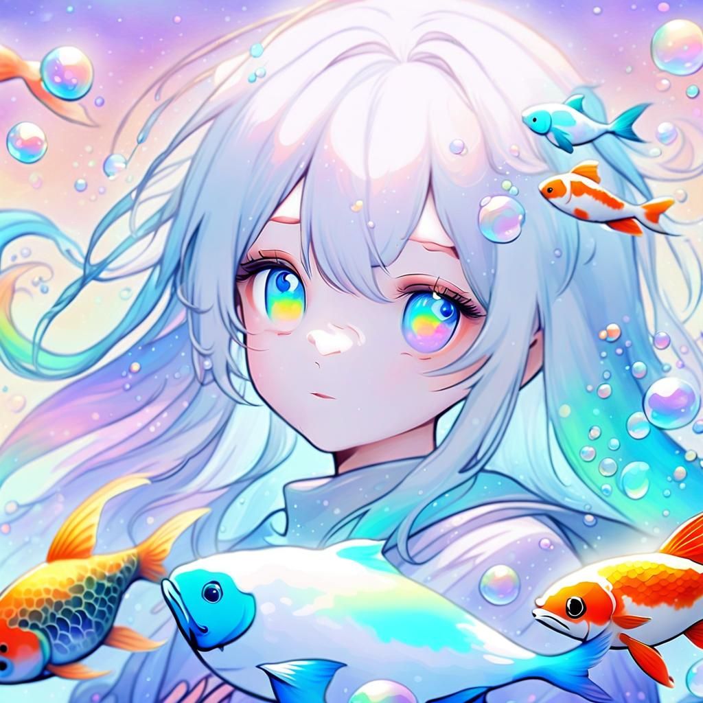 Rainbow Bubbles and Koi: Whimsical Digital Painting