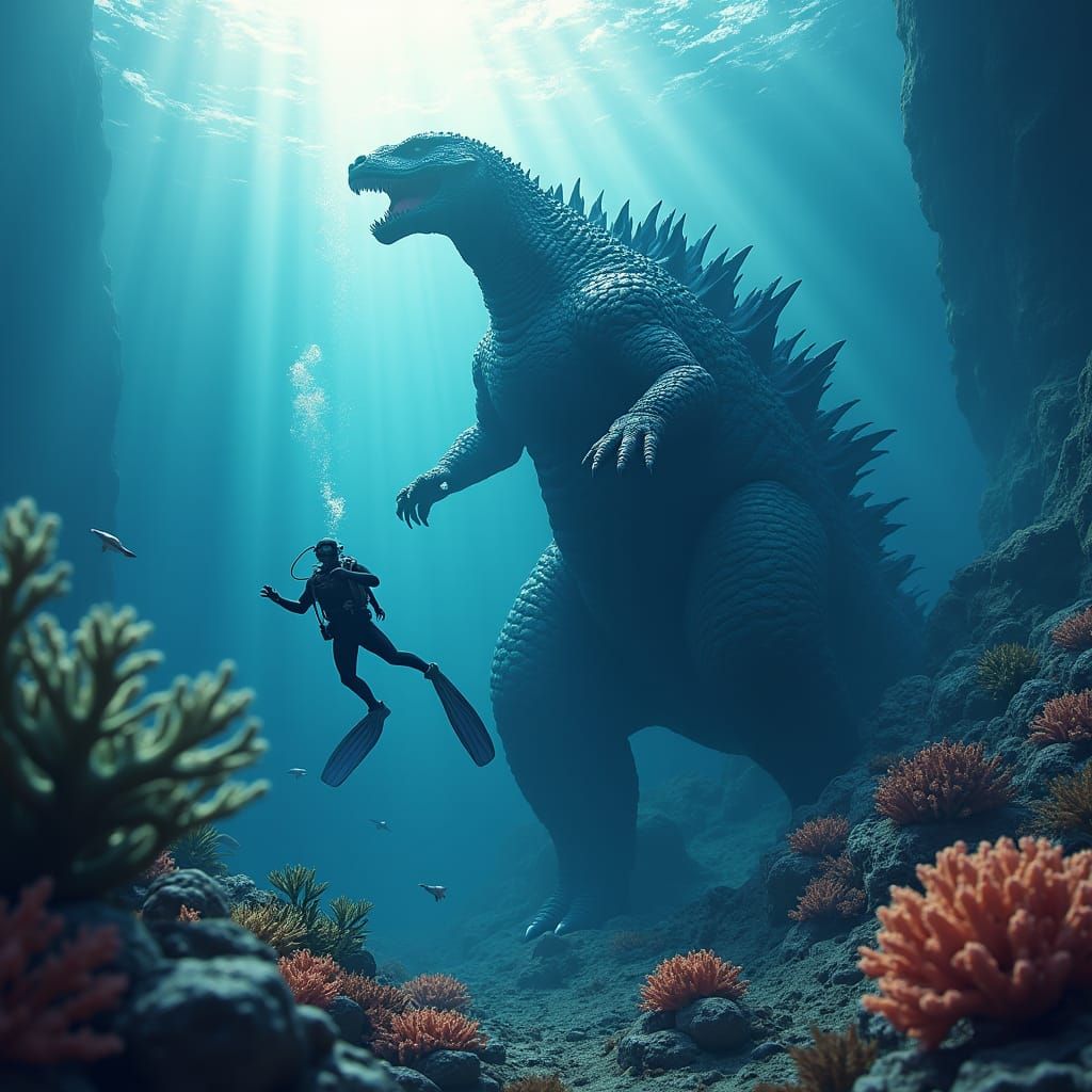 Godzilla in Mariana Trench with Megalodon Chase