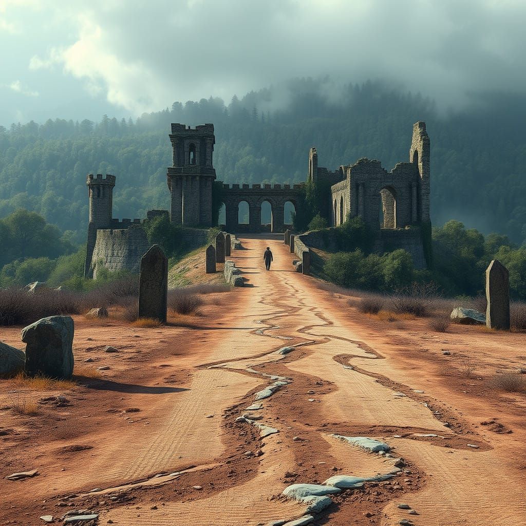 Forgotten Crossroads Amid Ancient Ruins and Mysterious Fores...