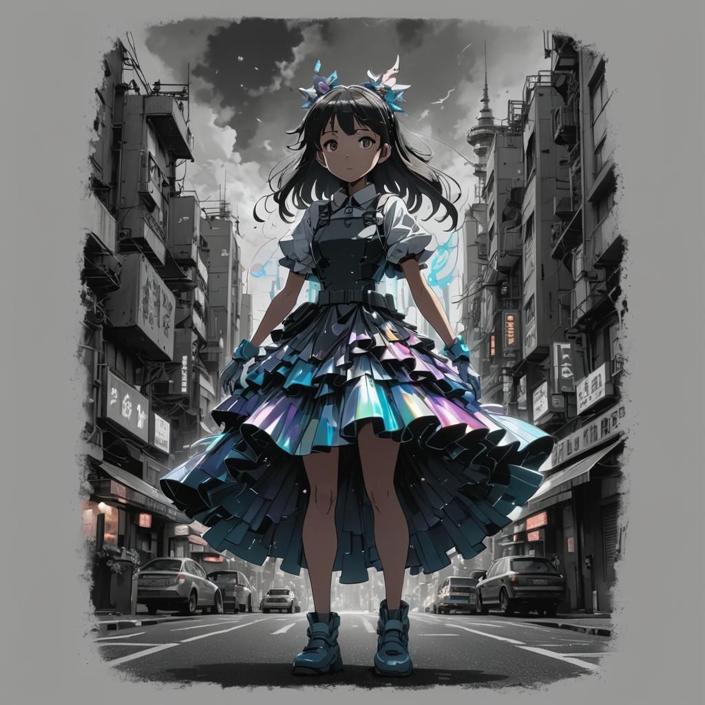 Dystopian City with Magical Girl: Anime Key Visual