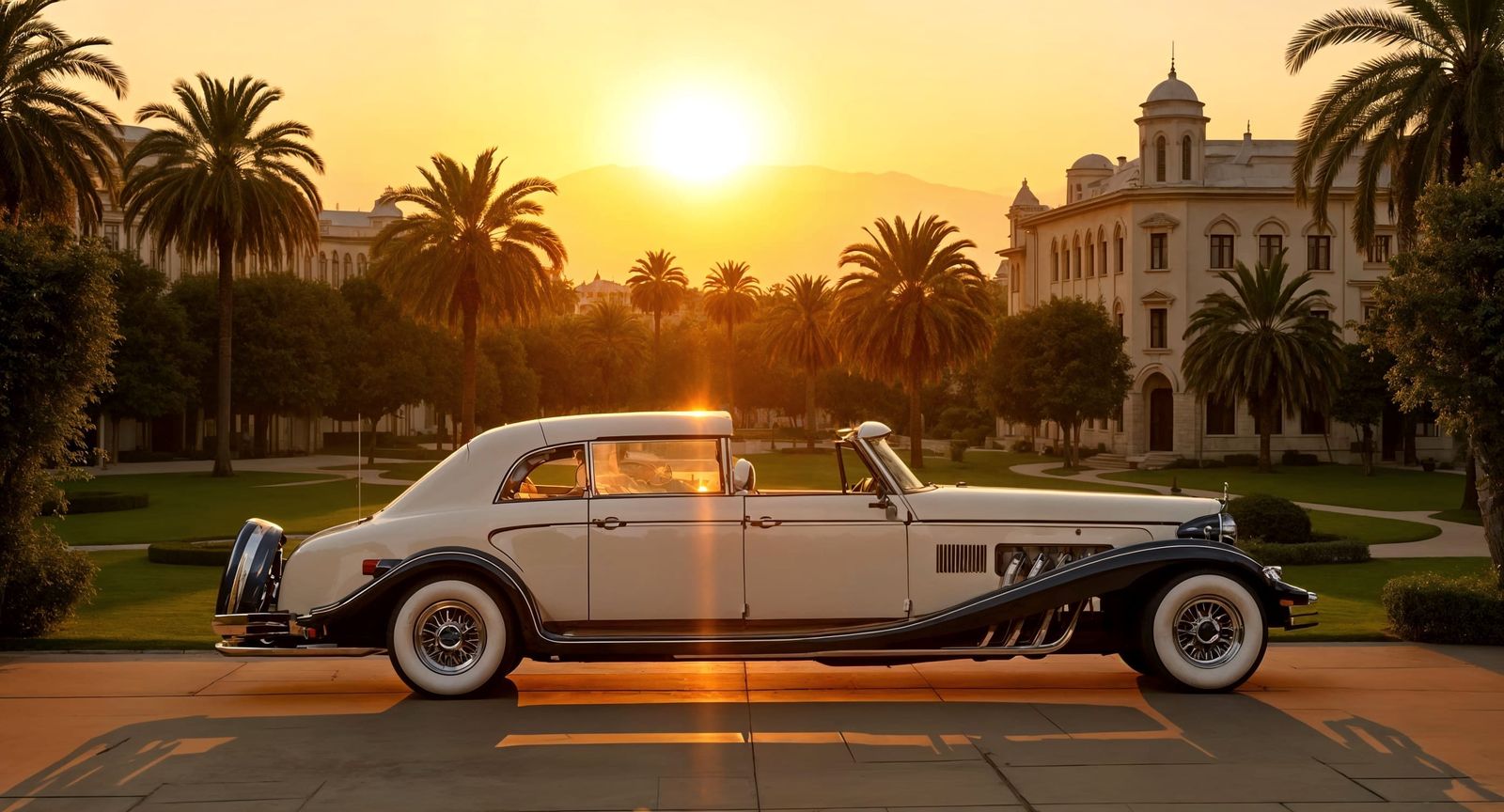 1982 Clenet Limousine in Gaudi Garden at Golden Hour