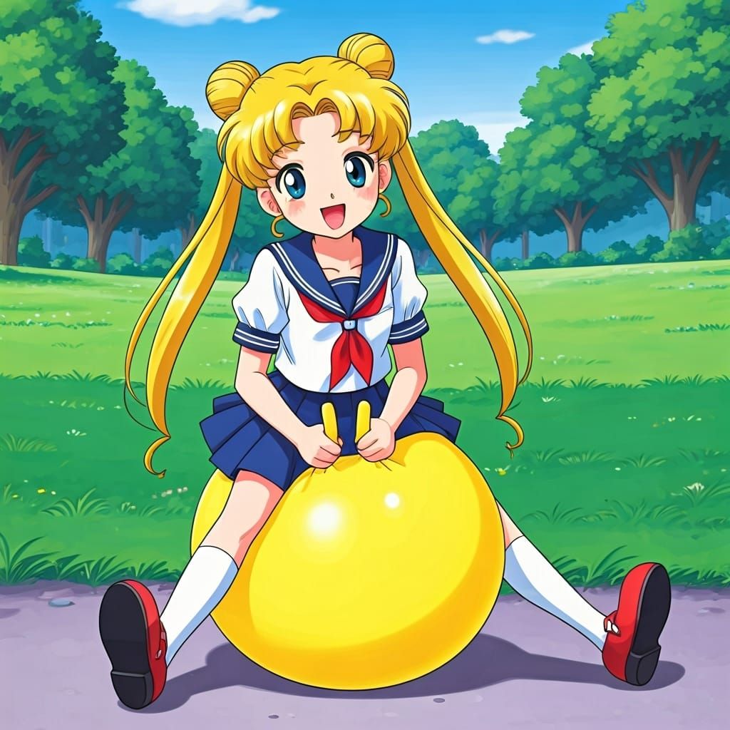 Usagi Tsukino Bouncing to School on Hopper Ball