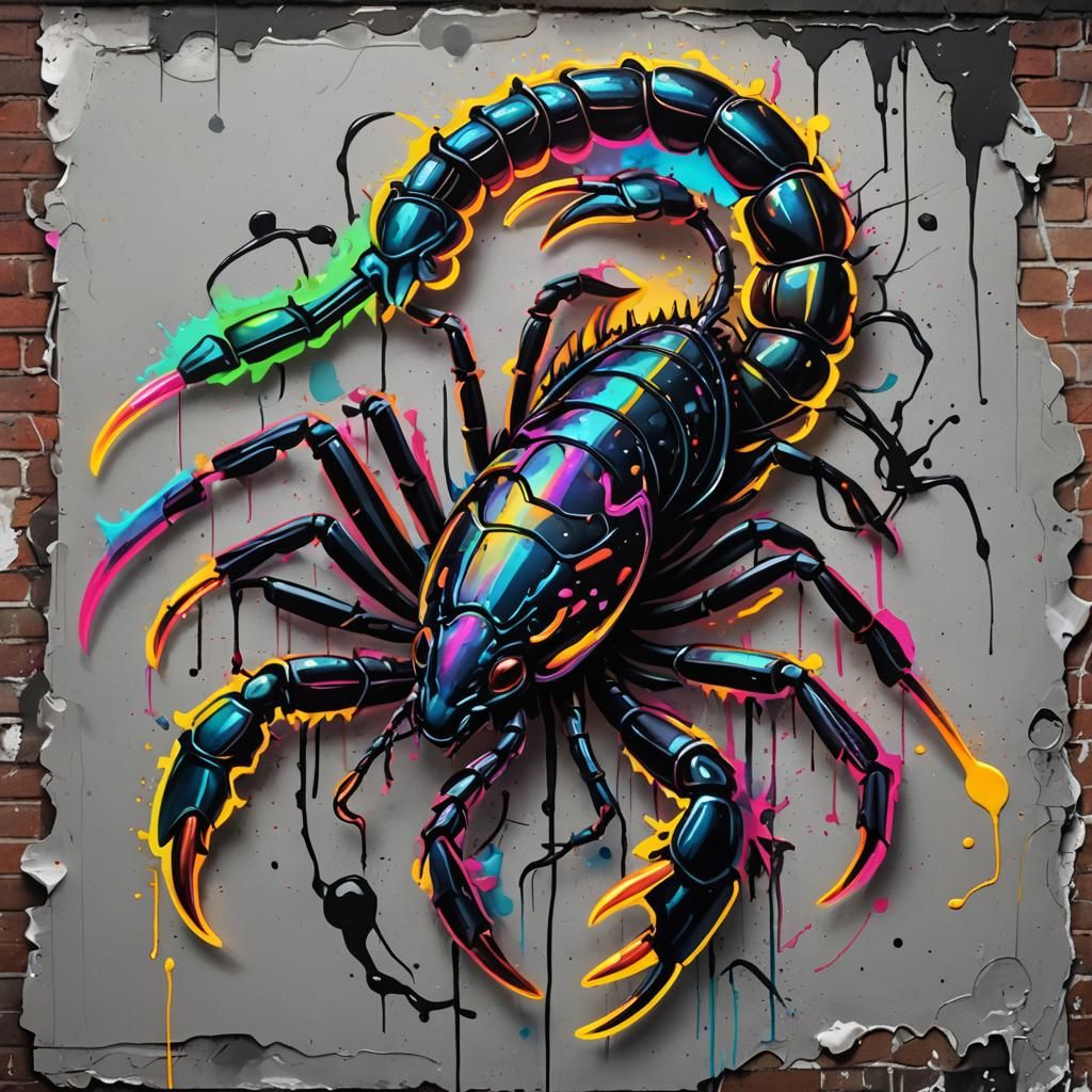 Neon Metal Scorpion in Graffiti Art Style