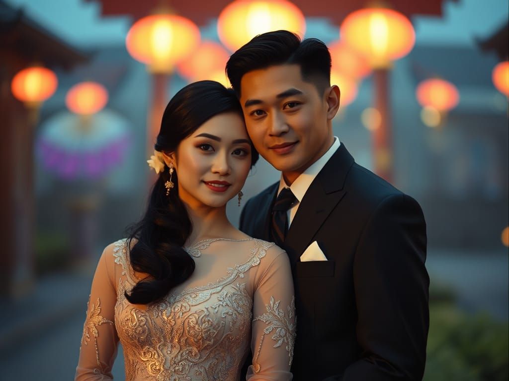 Elegant Chinese Couple Portrait in Cinematic Style