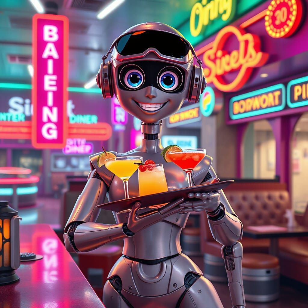 Retro Futuristic Robot Serves Up Colorful Cocktails in Neon ...