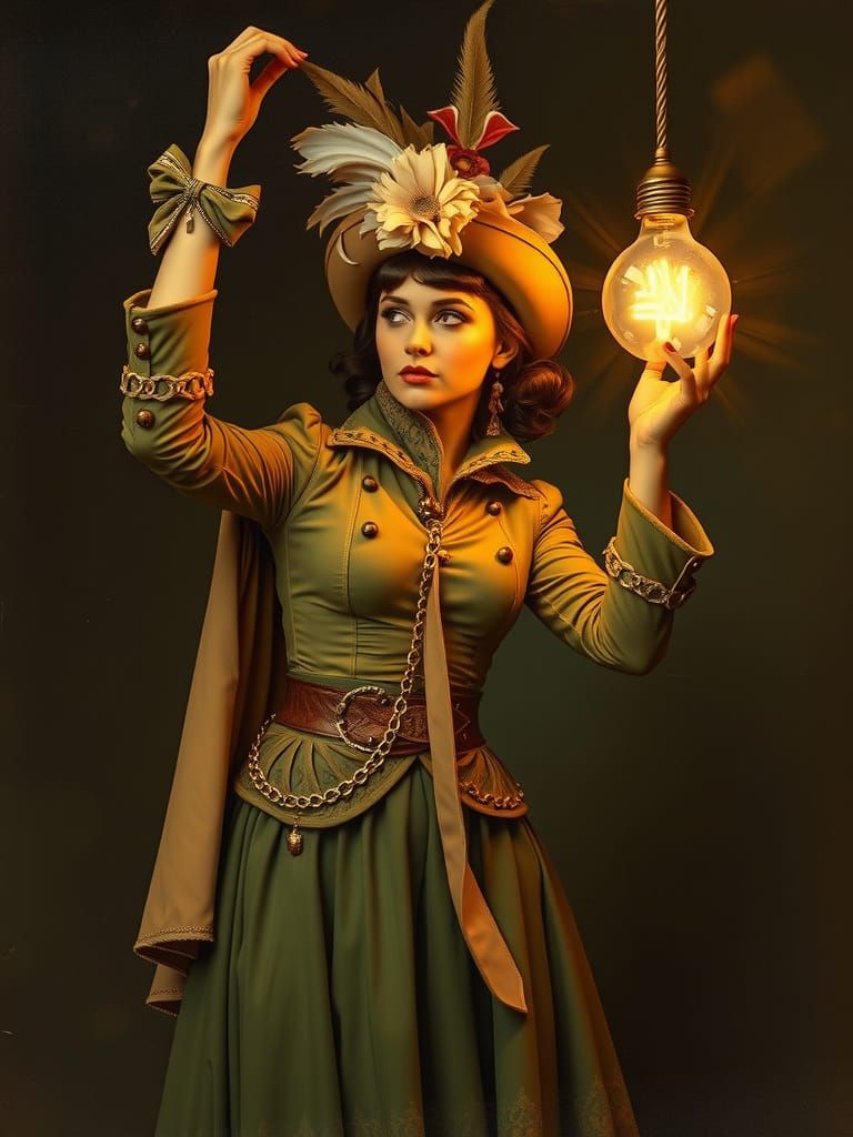 Steampunk Lady Illuminates the Night