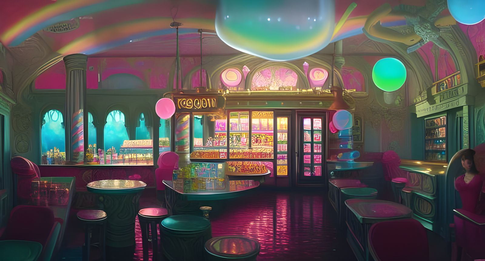 Elaborate Soda Shop at Night as Digital Painting