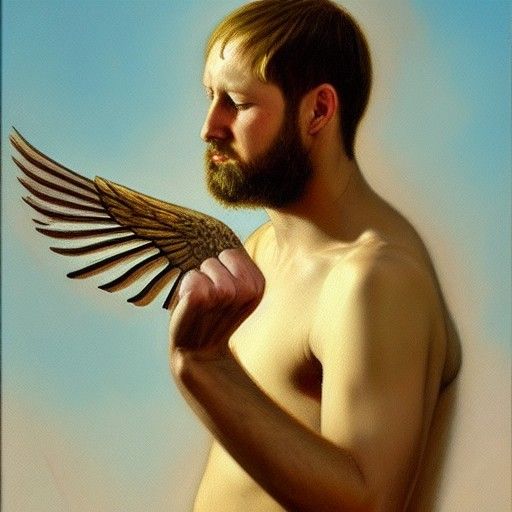 Surrealist Oil Painting of Winged Figure by Gurney